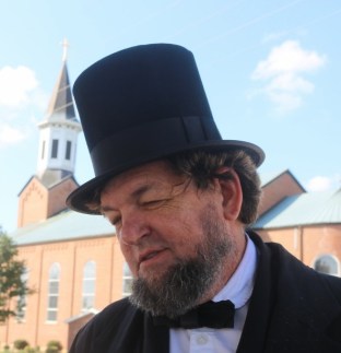 Lincoln in front of church